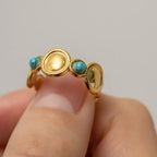 Turquoise Disc Open Ring – Waterproof 18K Gold