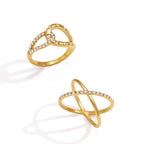 Pavé CZ Crossover & Knot Ring – Waterproof 18K Gold