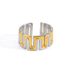 Waterproof Gold Geometric Wave  Open Ring