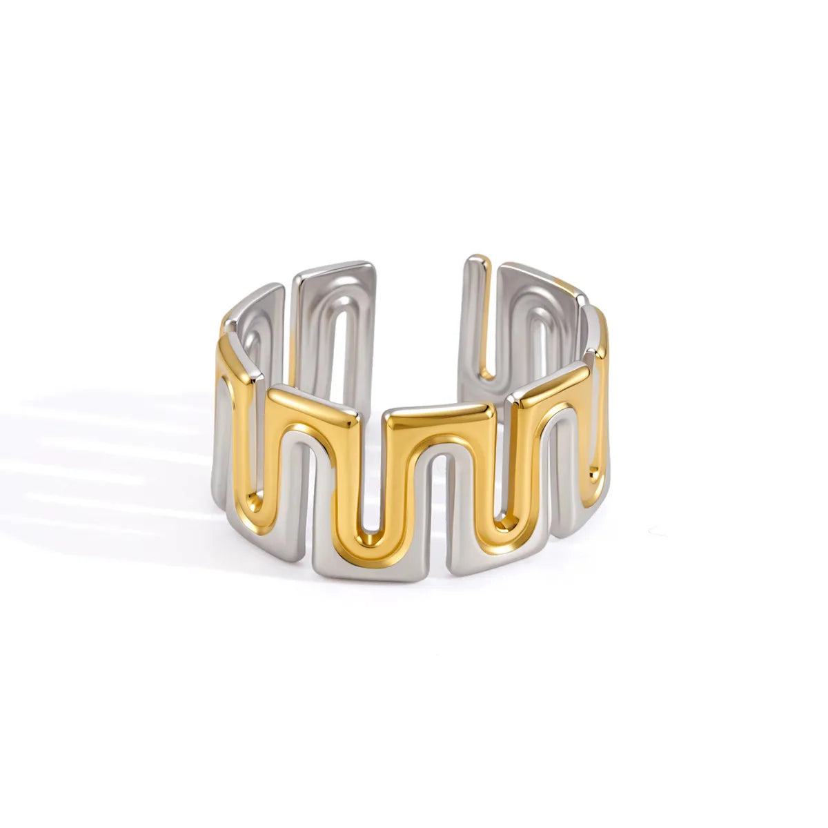 Waterproof Gold Geometric Wave  Open Ring