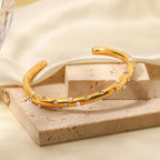 Zirconia & Pearl Wave Cuff Bracelet – Waterproof 18K Gold