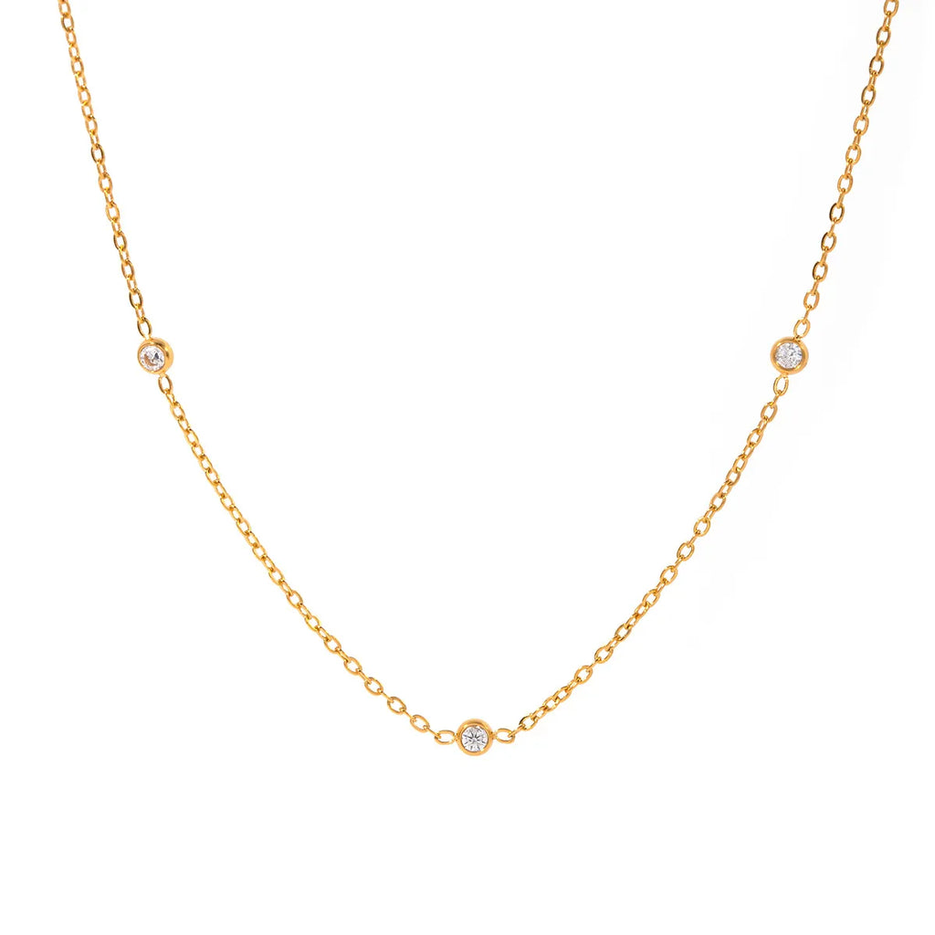 Bezel Zirconia Station Necklace – Waterproof 18K Gold
