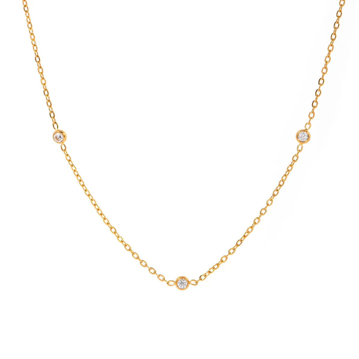 Bezel Zirconia Station Necklace – Waterproof 18K Gold
