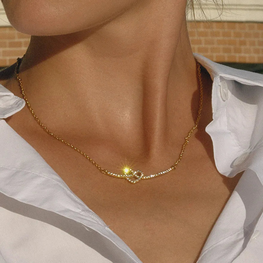Waterproof Pavé CZ Knot Necklace