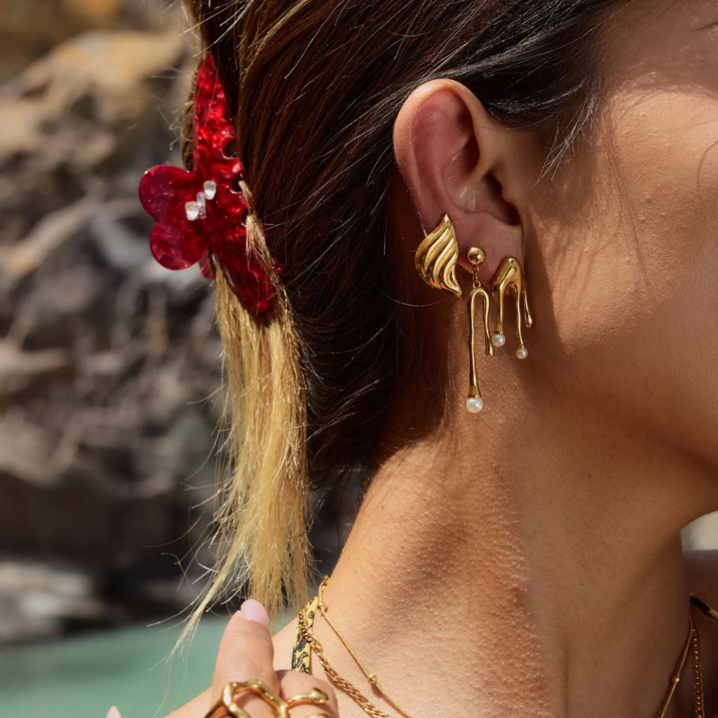 Waterproof Gold Liquid Metal Earrings