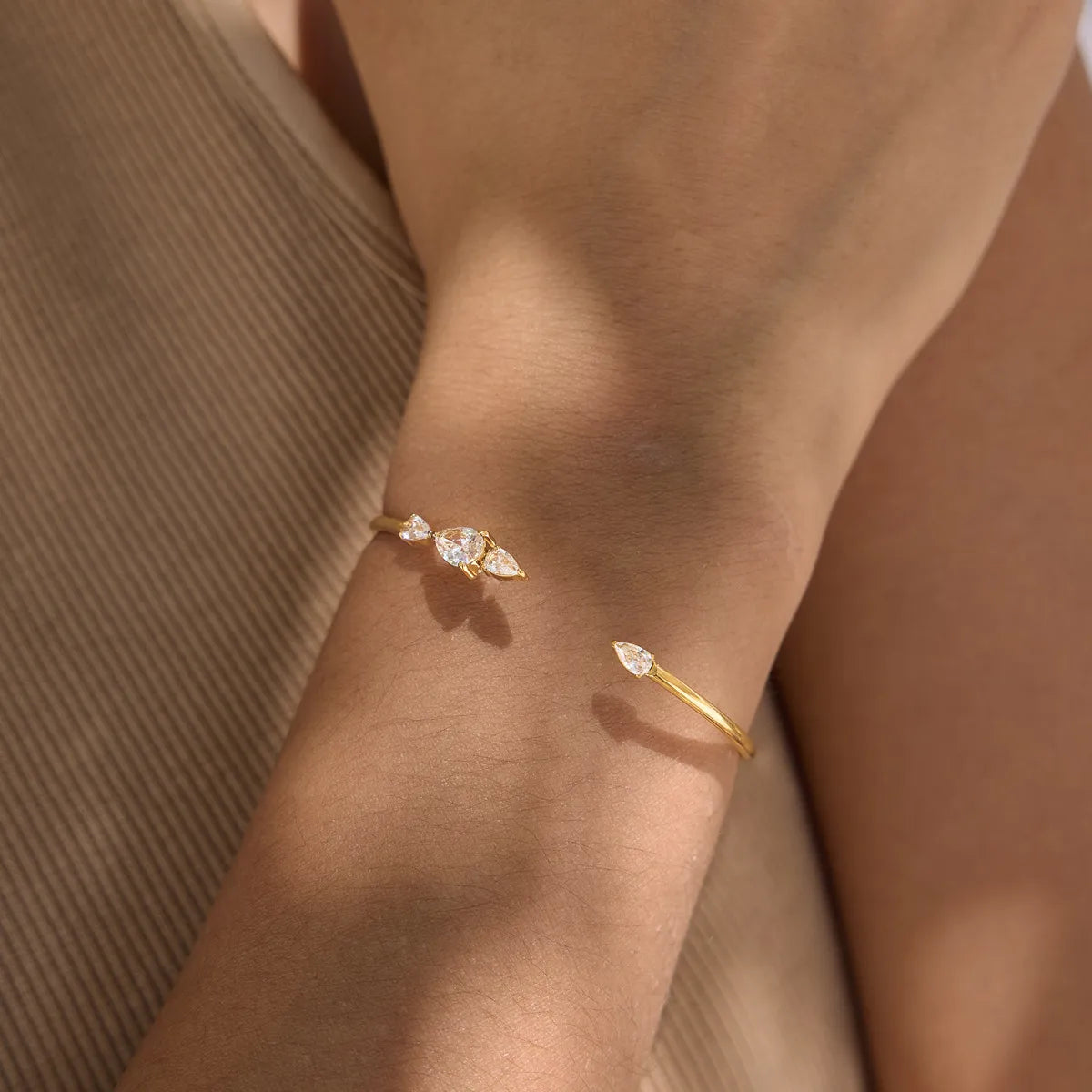 Zirconia Open Cuff Bracelet Collection – Waterproof 18K Gold