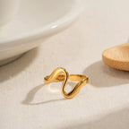 Waterproof Wavy Open Ring | Fluid Organic Gold Statement Ring