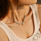Turquoise Bead Pendant Necklace | Waterproof 18K Gold