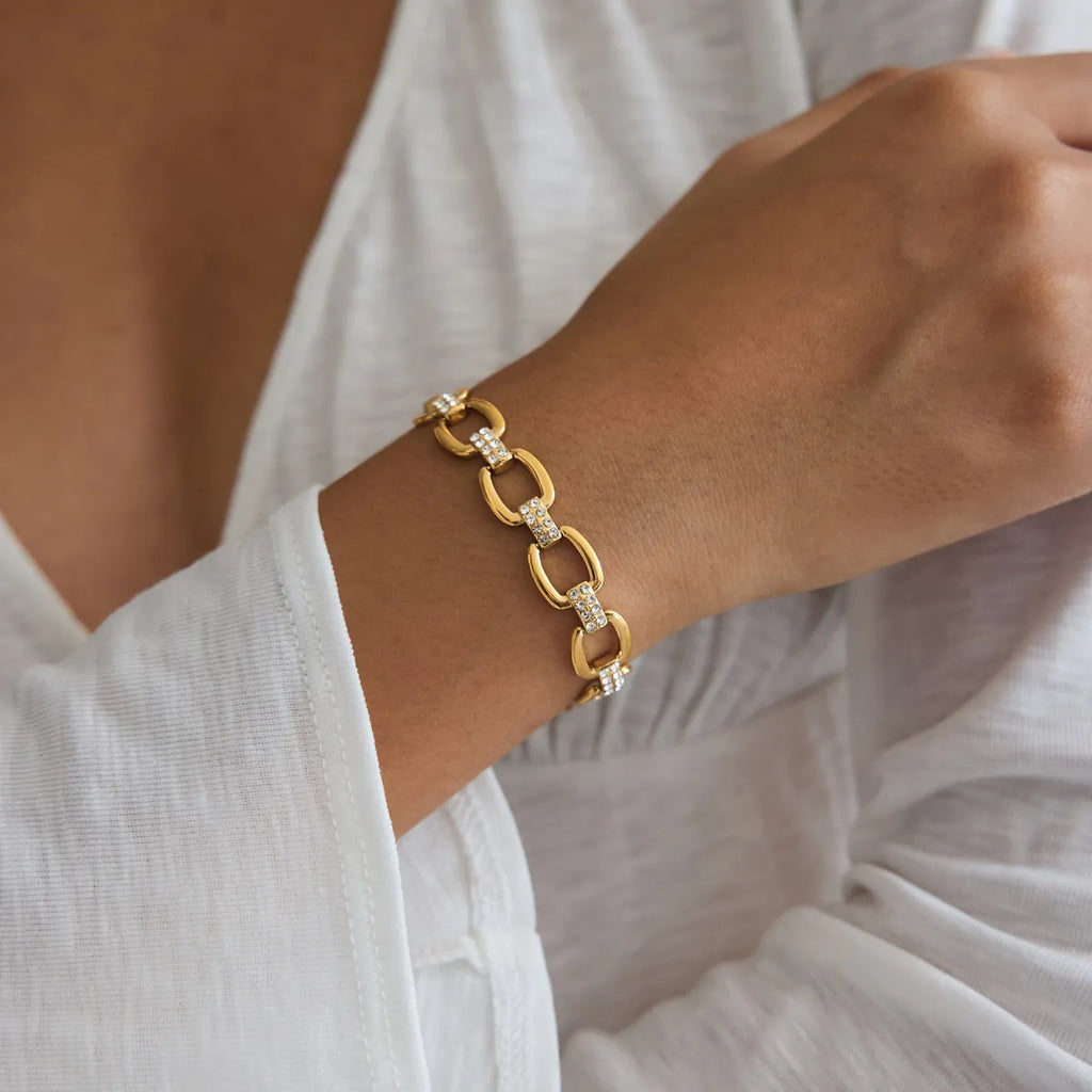 Waterproof Gold Link  Pave CZ Bracelet