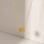 Pavé Zirconia Barrel Necklace – Waterproof 18K Gold