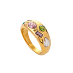 Waterproof Gold Multi-Color CZ Chunky Dome Ring