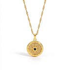 Waterproof Gold CZ Coin Pendant Celestial Necklace
