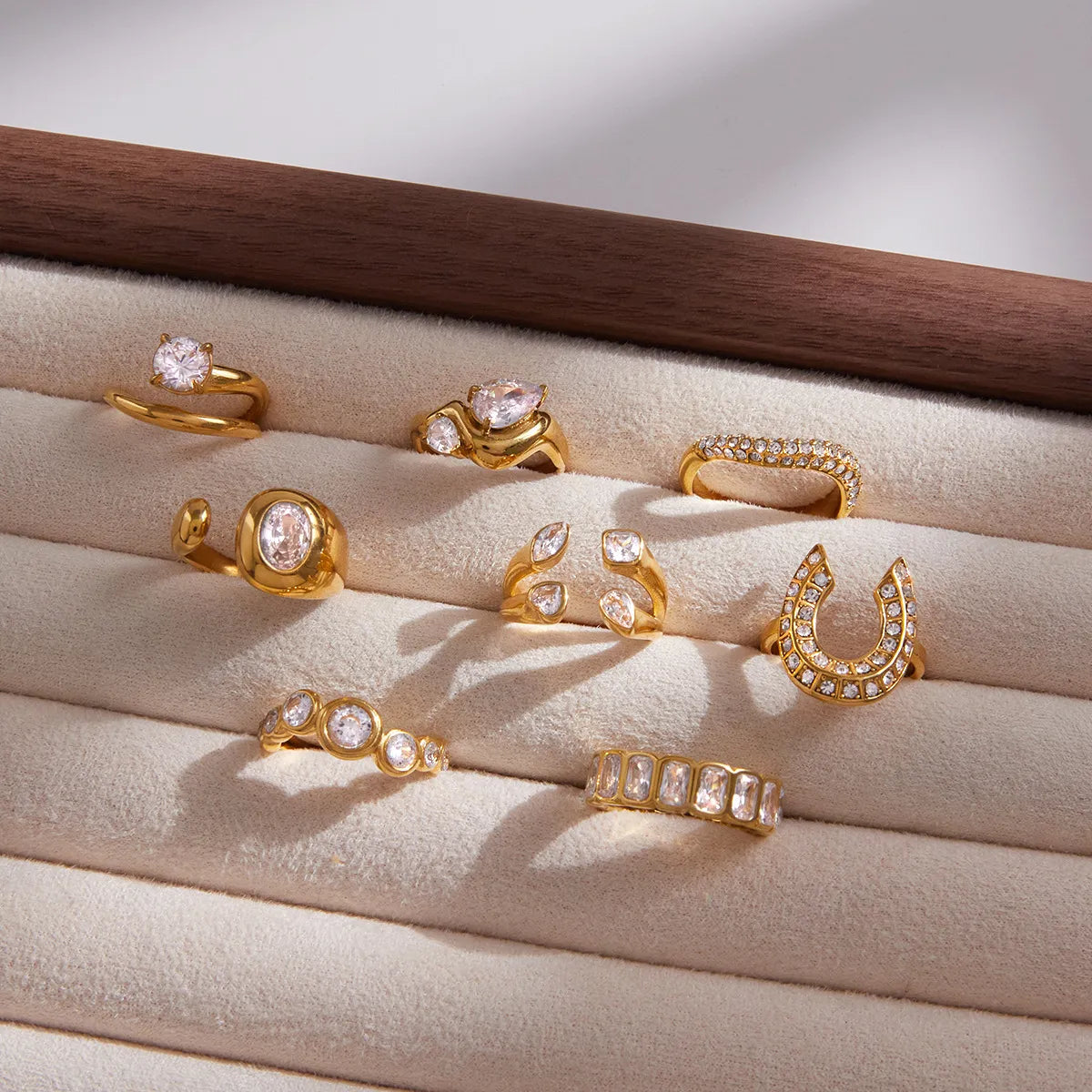 Waterproof Gold CZ Adjustable Ring