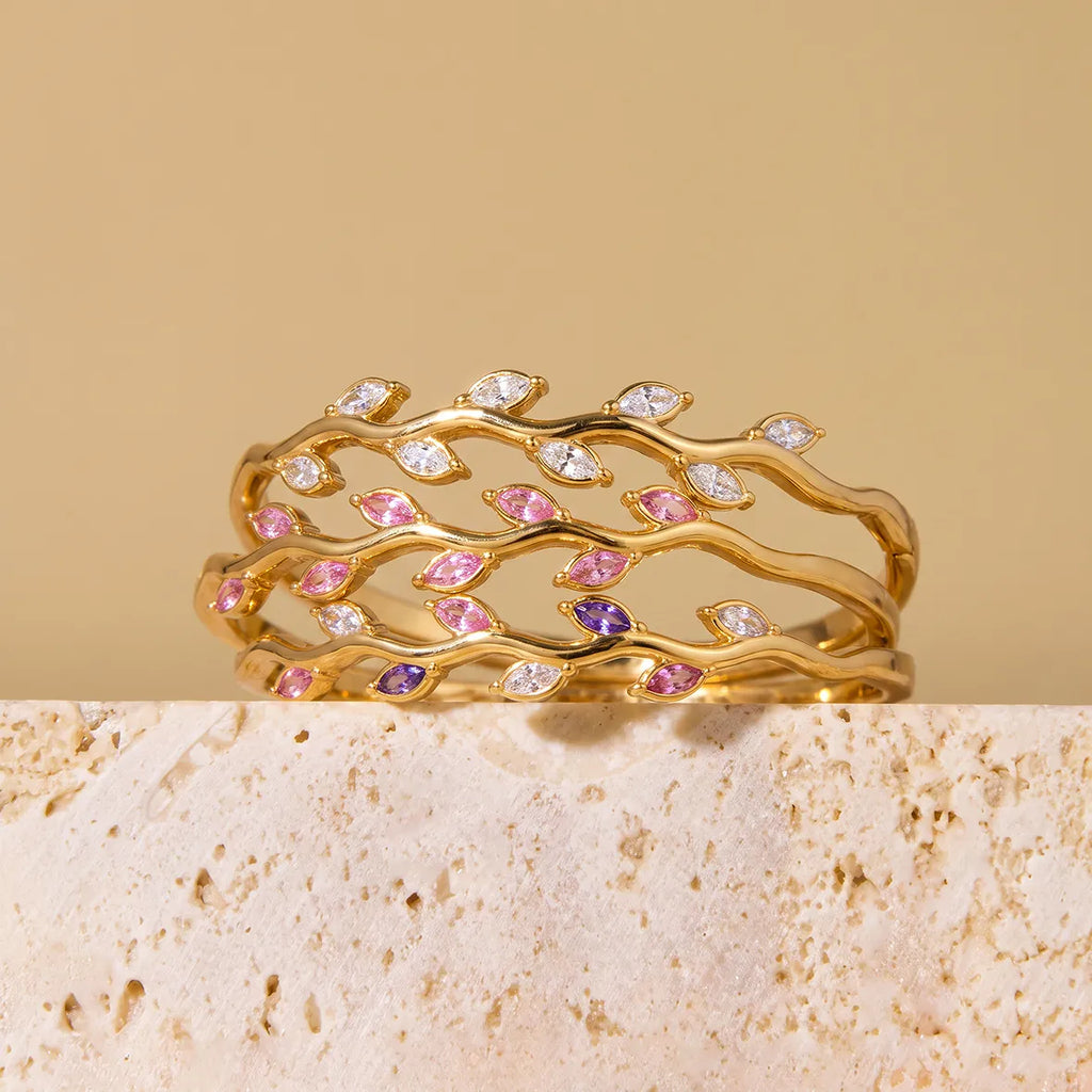 Waterproof Gold Vine Marquise CZ Bangle