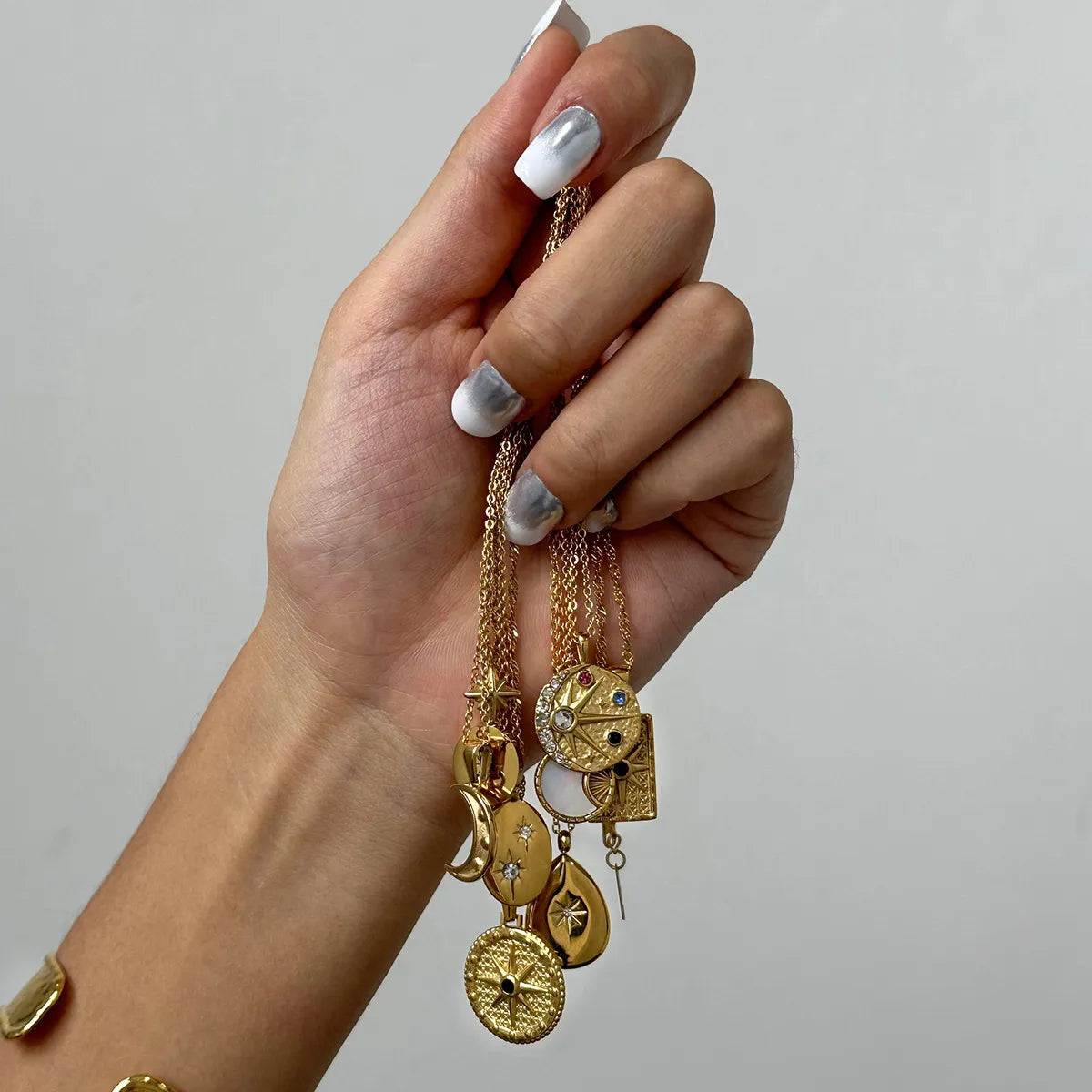 Waterproof Gold CZ Coin Pendant Celestial Necklace
