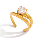 Waterproof Gold CZ Adjustable Ring