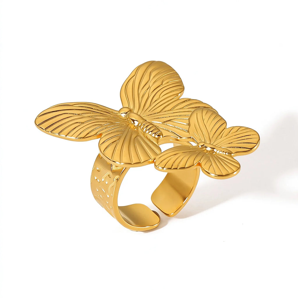Waterproof Gold Butterfly & Flower Open Rings