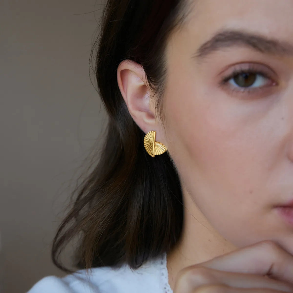 Waterproof Gold Fan Stud Earrings