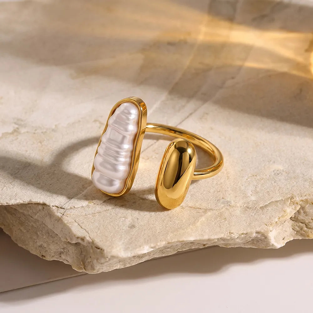 Waterproof Gold Pearl Open Ring