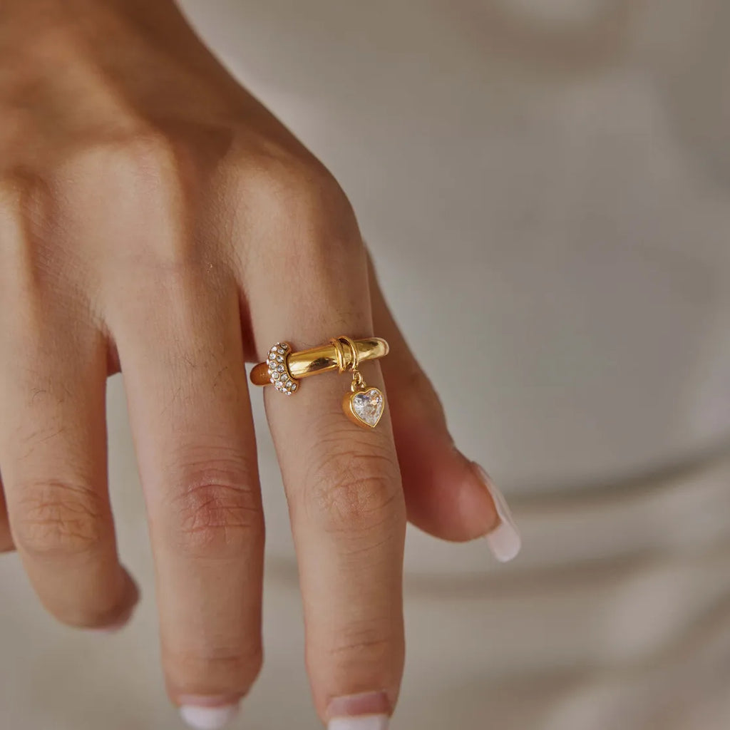 Waterproof Gold Dangle CZ Ring