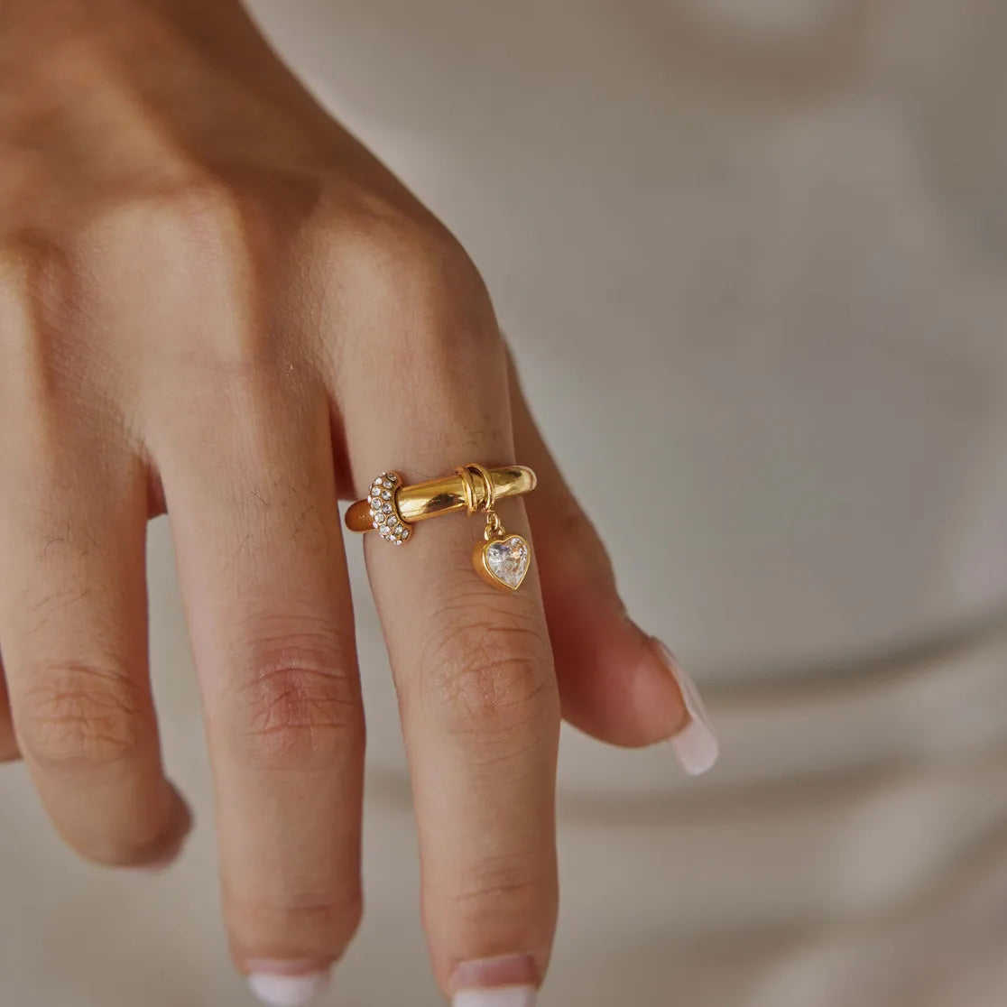 Waterproof Gold Dangle CZ Ring