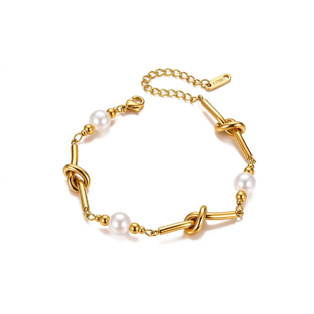 Waterproof Gold Knot & Pearl Jewelry Set