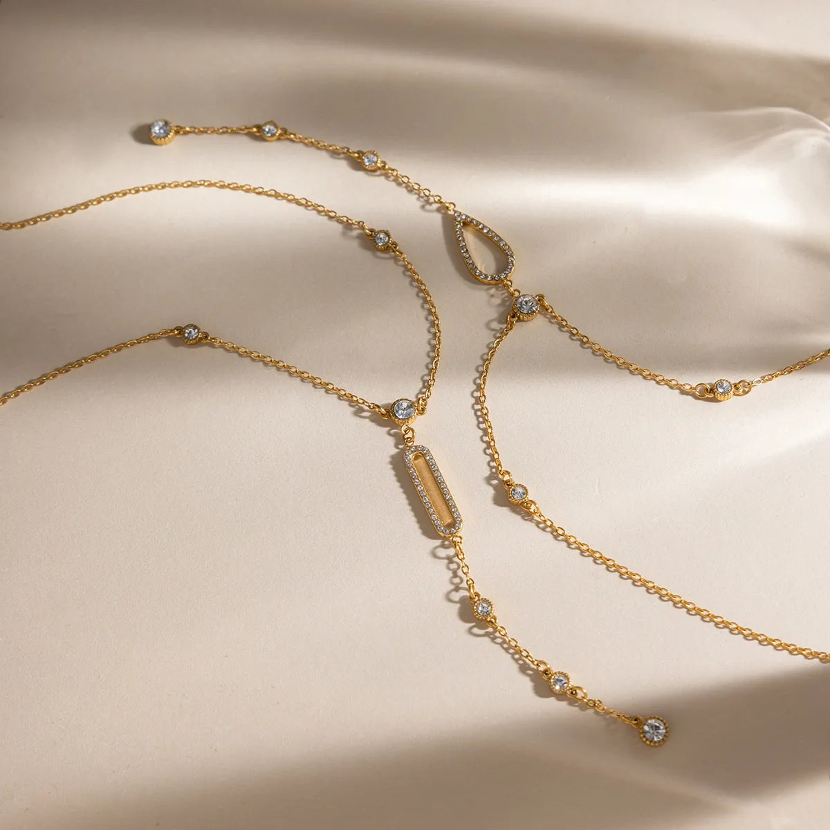 Zirconia Y-Lariat Necklace – Waterproof 18K Gold