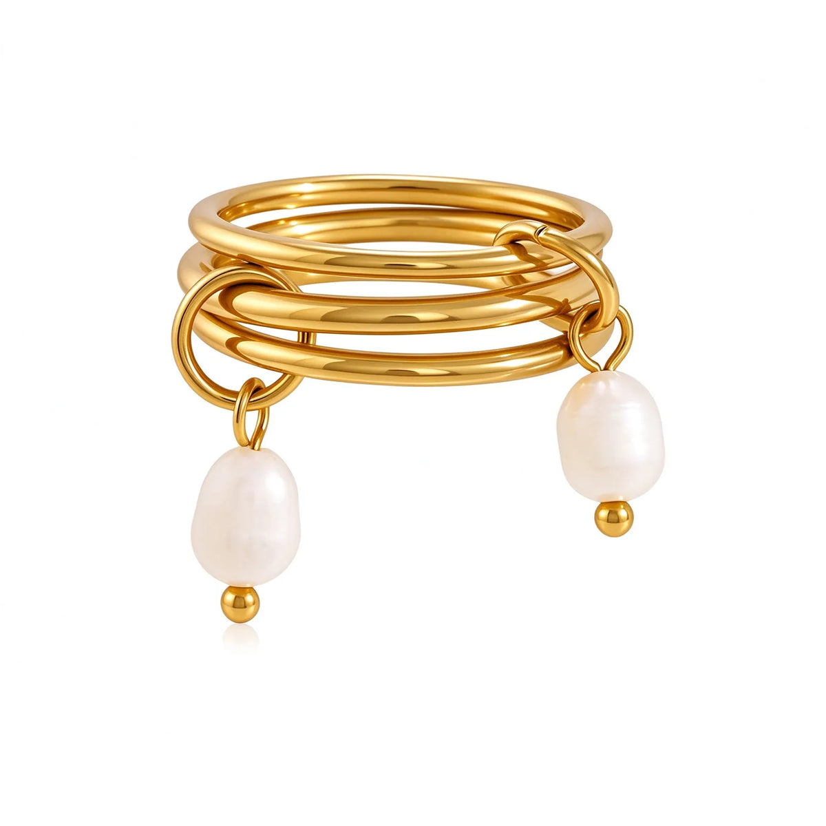Waterproof Gold Chain Ring & Pearl Stacking Ring