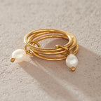 Waterproof Gold Chain Ring & Pearl Stacking Ring