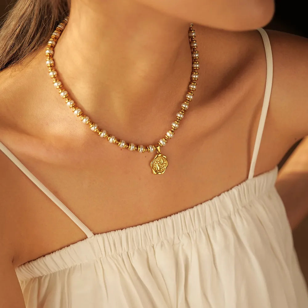 Waterproof Gold Pearl Necklace
