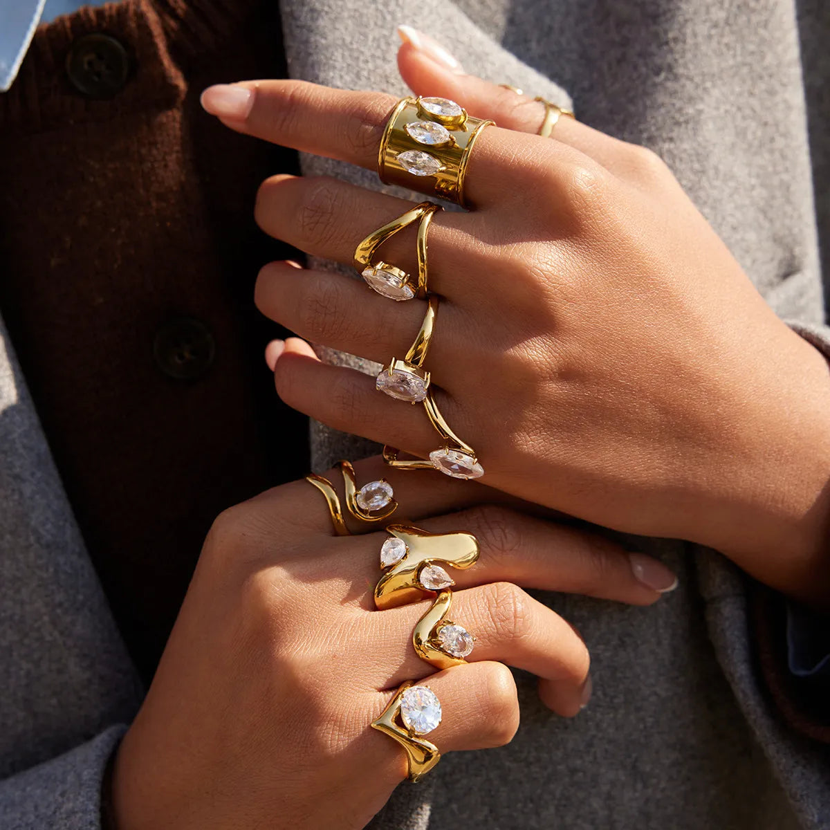 Waterproof Gold Sculptural Ring Collection