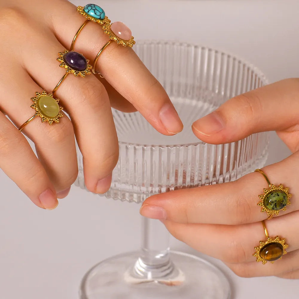 Waterproof Sunburst Multi-Stone Adjustable Ring