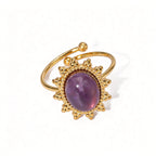 Waterproof Sunburst Multi-Stone Adjustable Ring