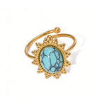 Waterproof Sunburst Multi-Stone Adjustable Ring