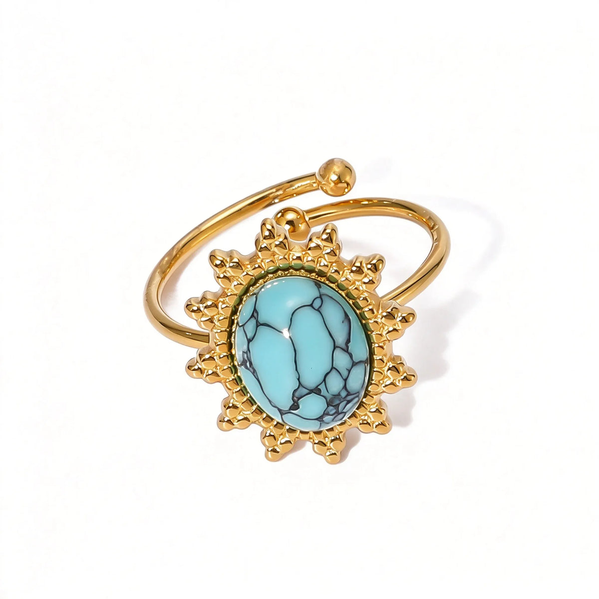 Waterproof Sunburst Multi-Stone Adjustable Ring