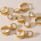 CZ Drop Huggie Earrings – Heart, Pear & Cushion | Waterproof 18K Gold