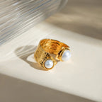 Chunky Textured Pearl Open Ring – Waterproof 18K Gold