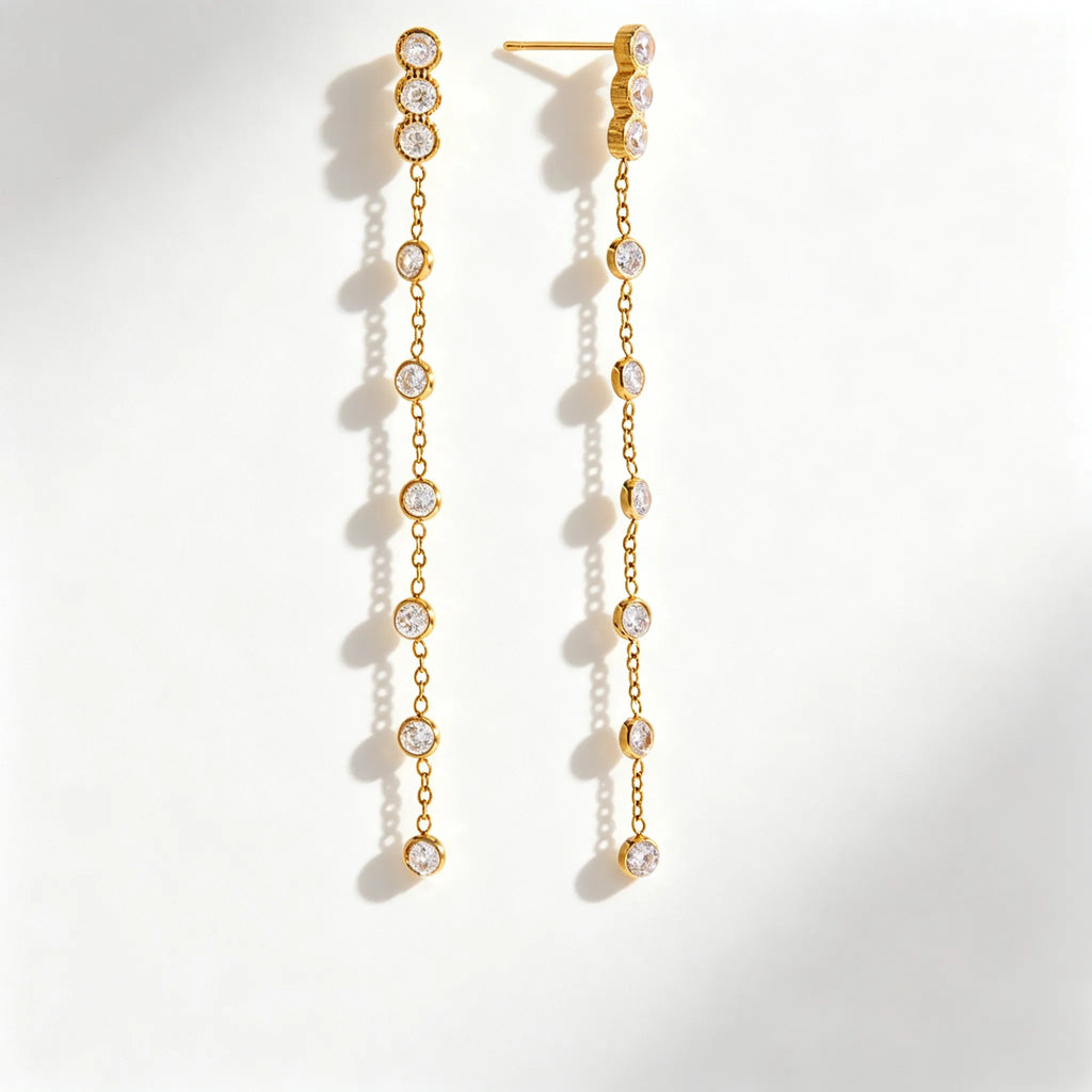 Zirconia Drop & Threader Earrings Collection – Waterproof 18K Gold