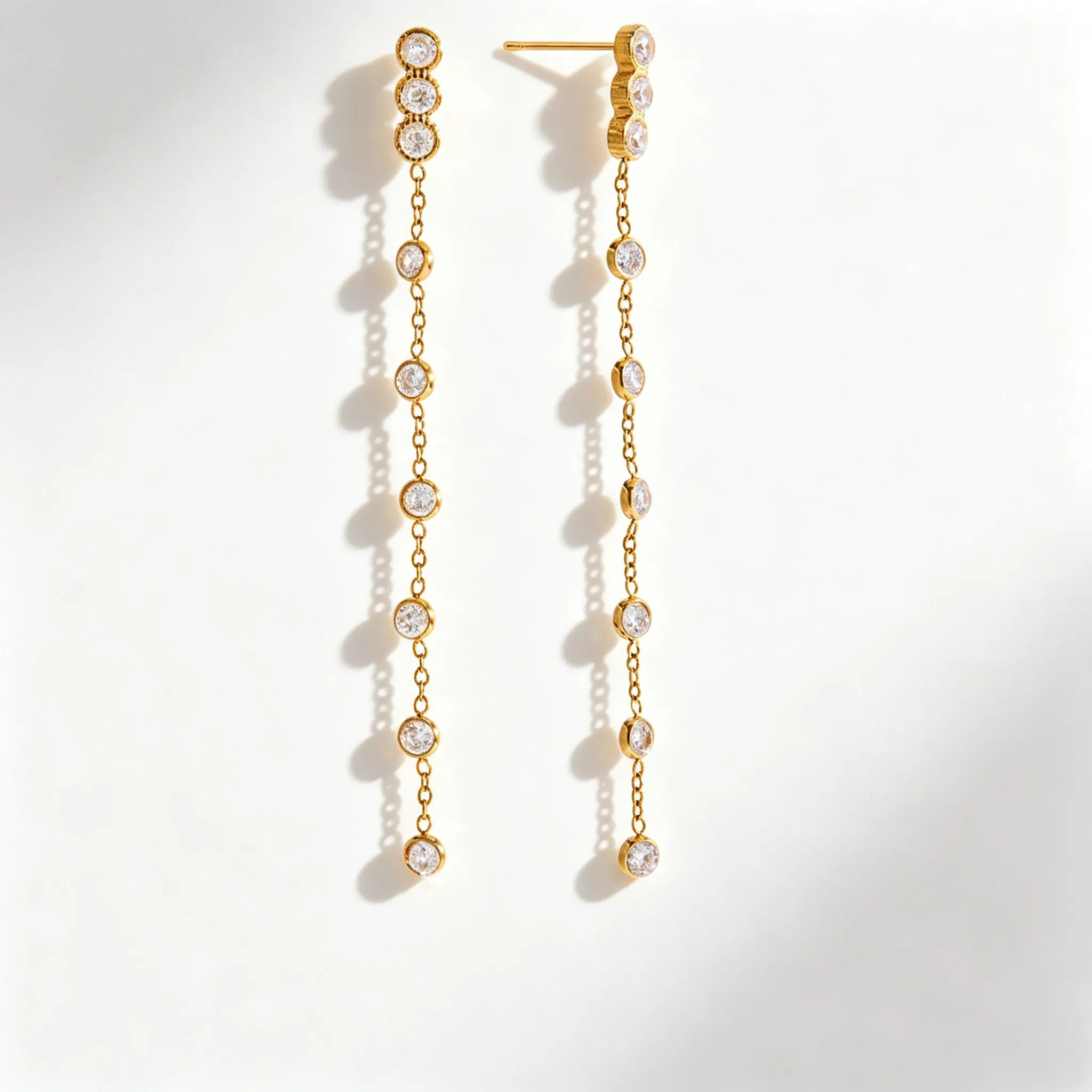 Zirconia Drop & Threader Earrings Collection – Waterproof 18K Gold