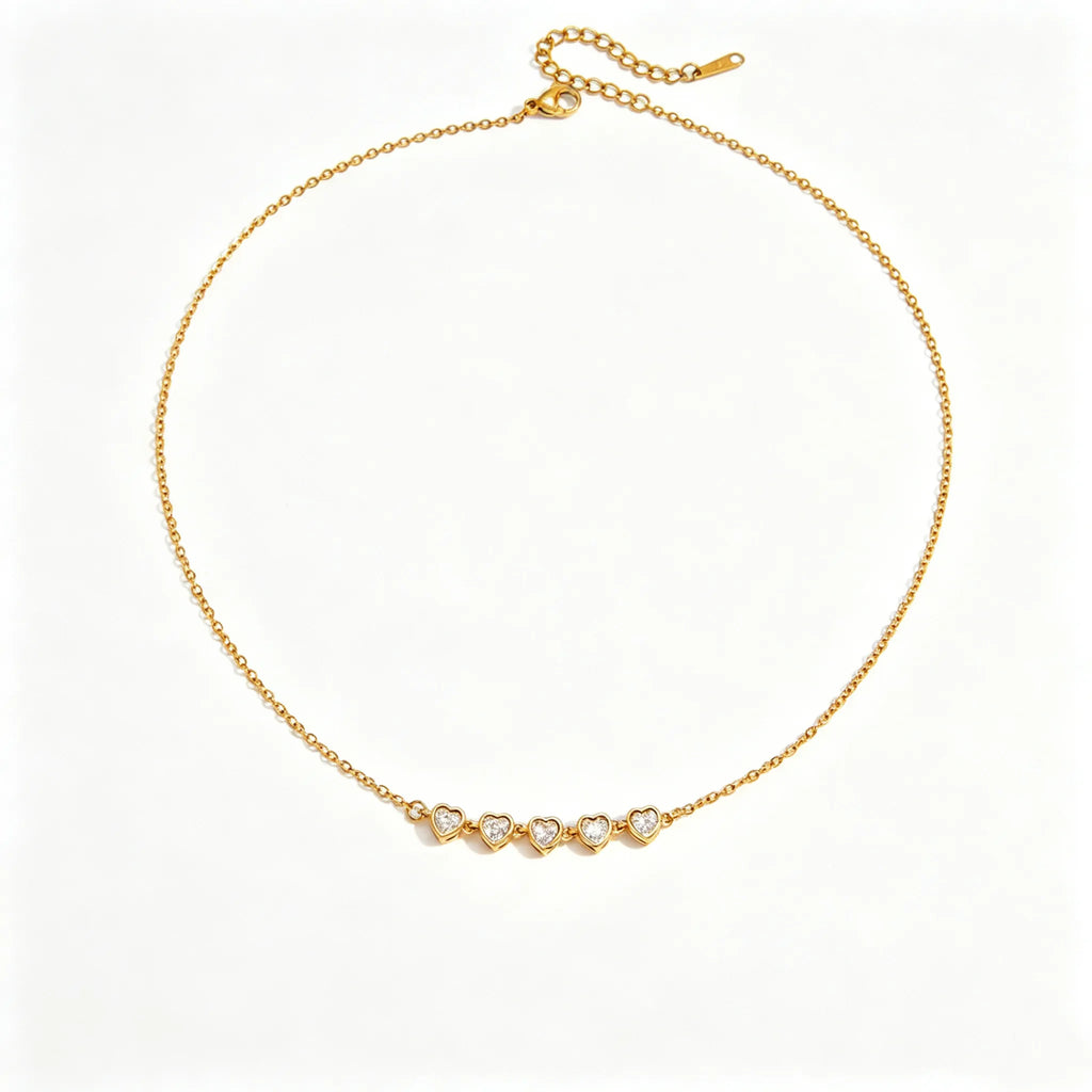 Rainbow Heart Zirconia Charm Necklace | Waterproof 18K Gold