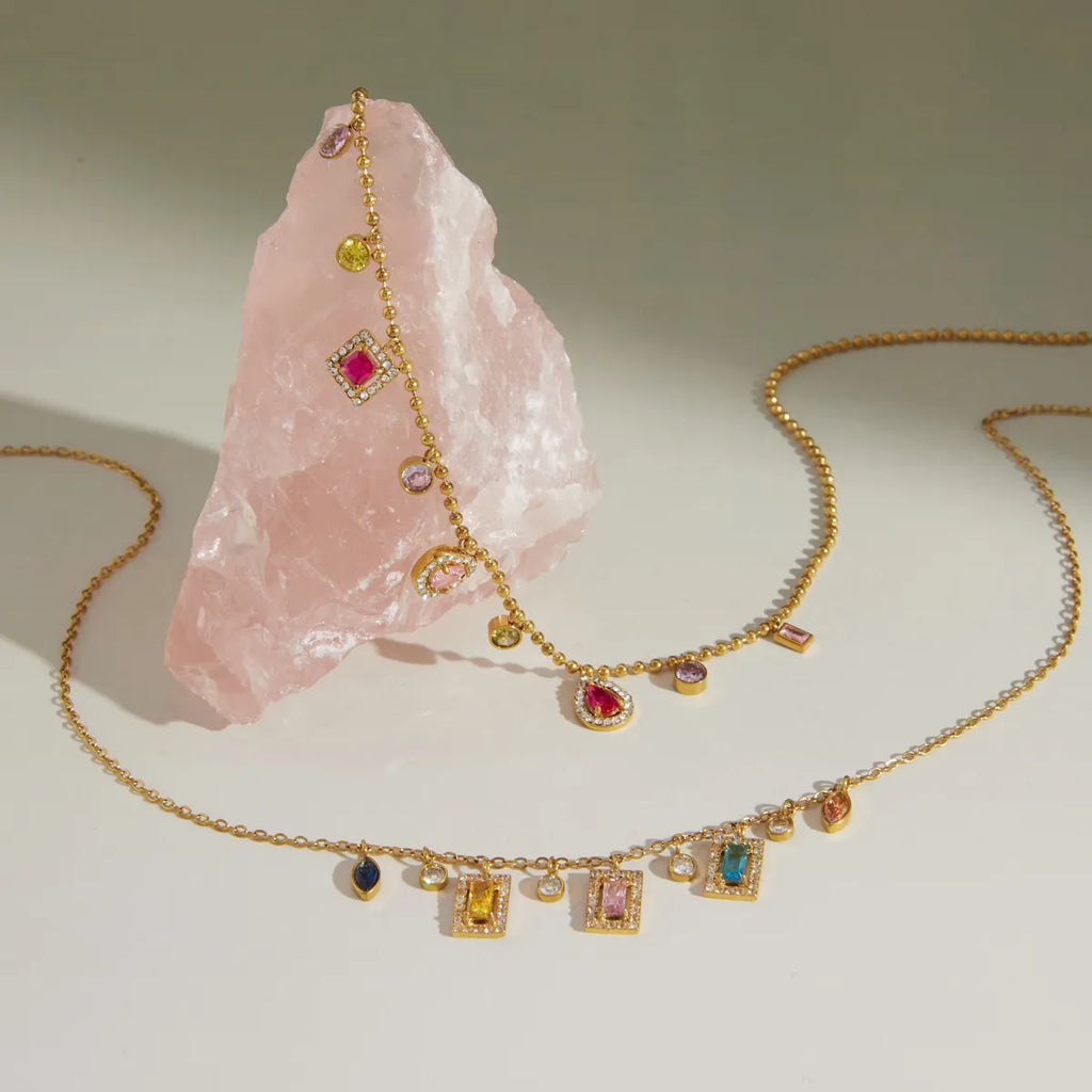Waterproof Rainbow Charm Layered Necklace