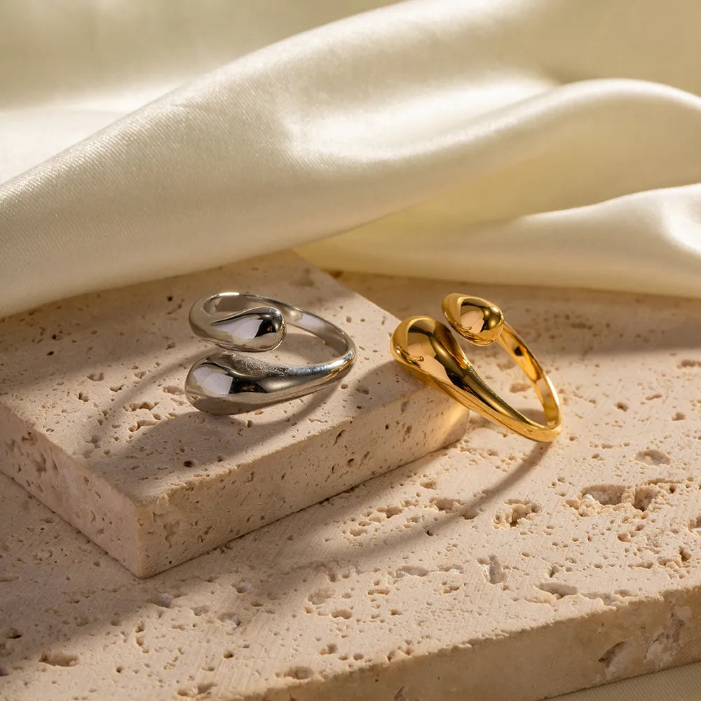 Liquid Teardrop Open Ring – Waterproof 18K Gold