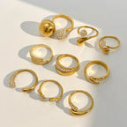 Pavé CZ Sculptural Open Ring Collection – Waterproof 18K Gold