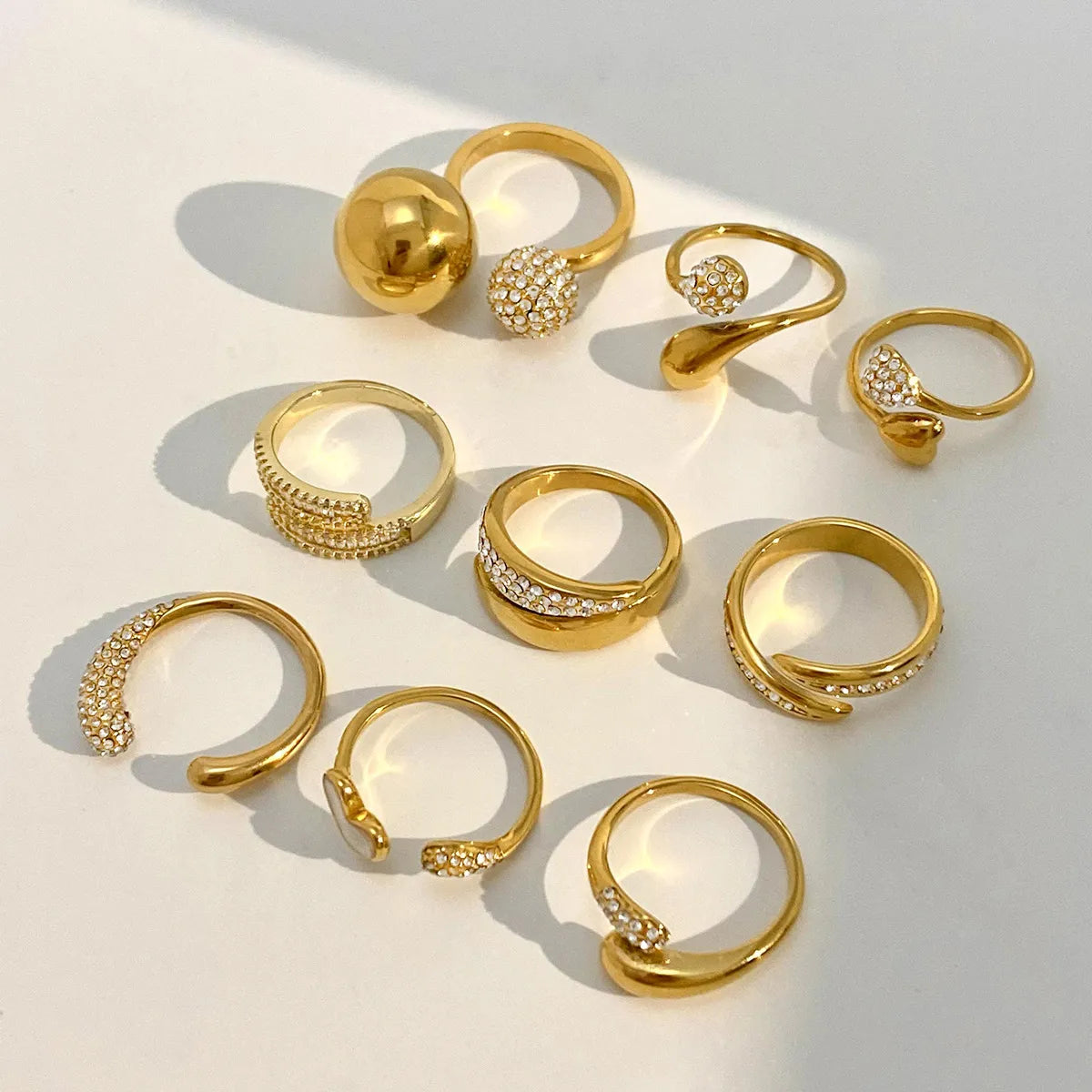 Pavé CZ Sculptural Open Ring Collection – Waterproof 18K Gold