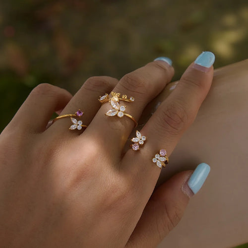 Waterproof Butterfly & Floral CZ Open Ring