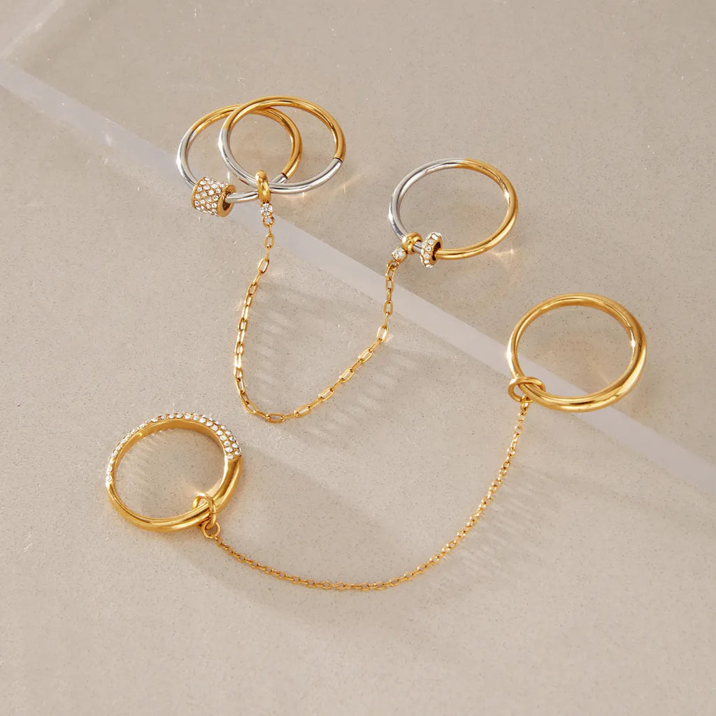 Waterproof Double Finger CZ Chain Link Ring