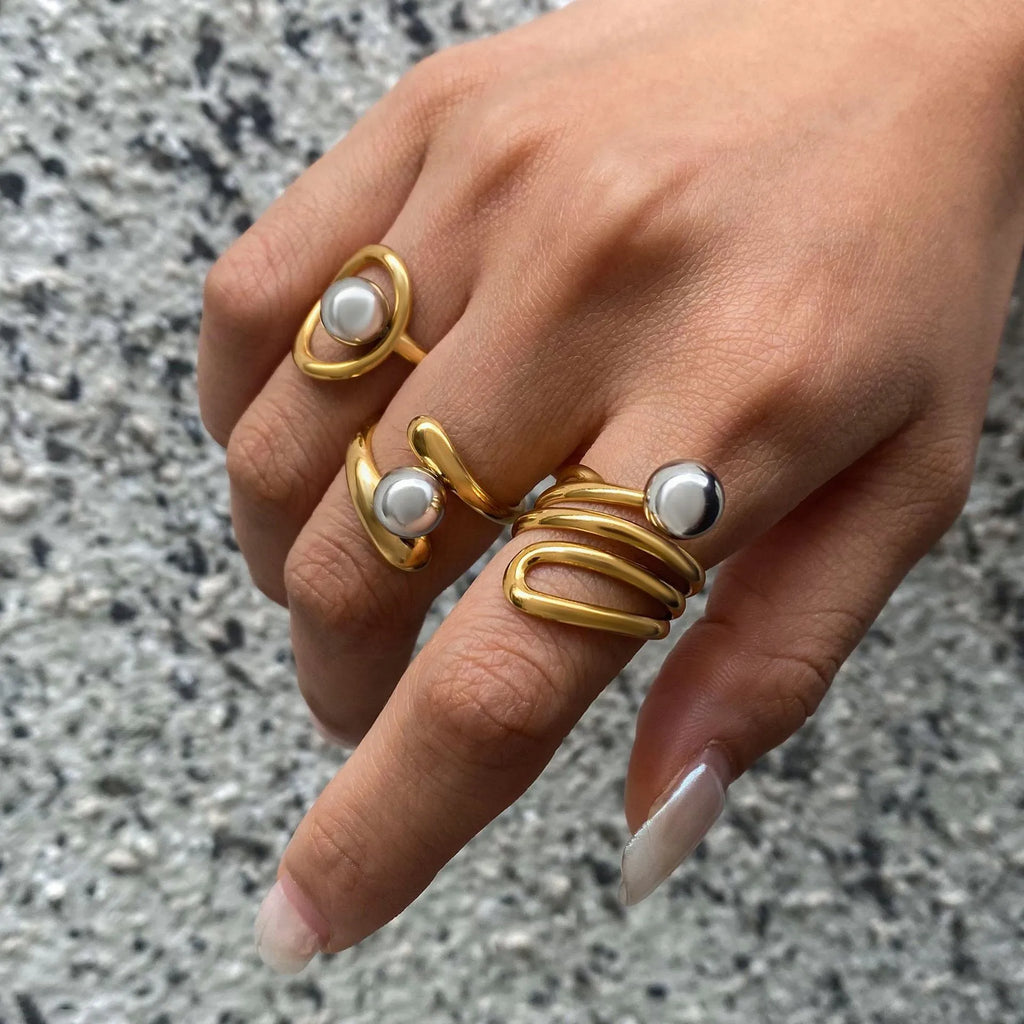 Waterproof Gold & Silver Ball Wrap Open Ring