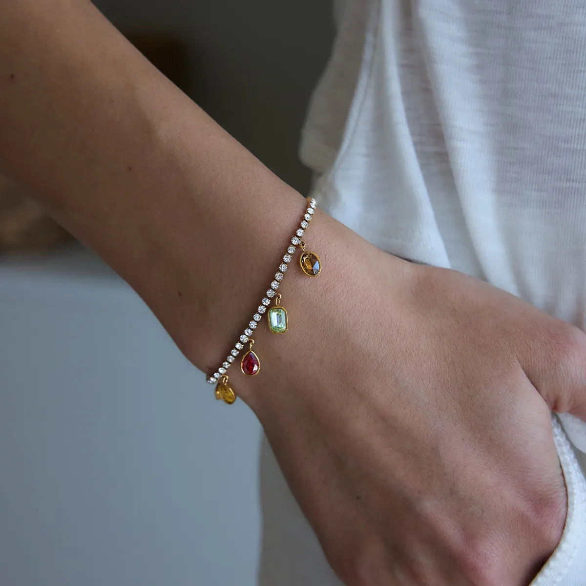 Waterproof Colorful CZ Charm Tennis Bracelet