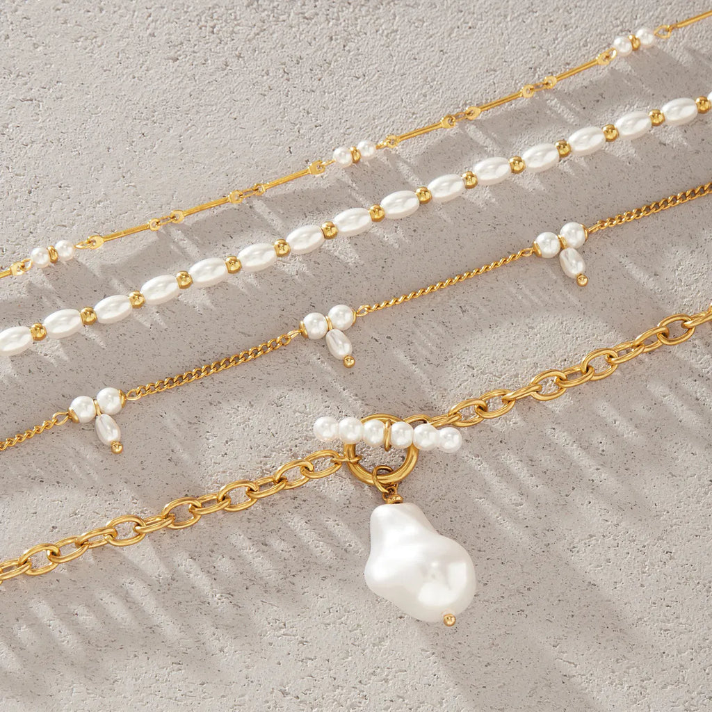 Waterproof Gold Pearl Layering Necklace