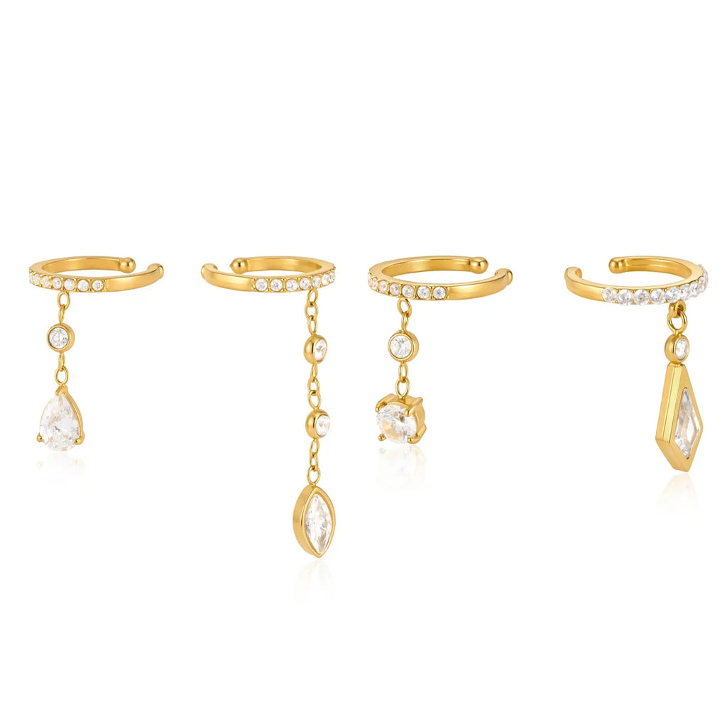 Waterproof Pavé CZ Dangling Drop Cartilage Ear Cuffs